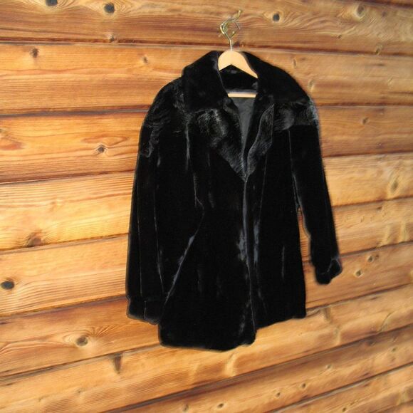 Vintage Black Luxe Faux Fur Jacket Coat - Picture 2 of 6